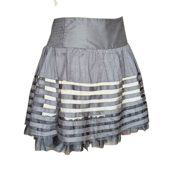 Free People Striped Tiered Tulle Mini Skirt Black Cream Lined Coquette Style 6 - Picture 3 of 10